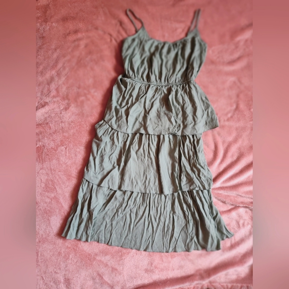 Medium, sea green, floor length dress